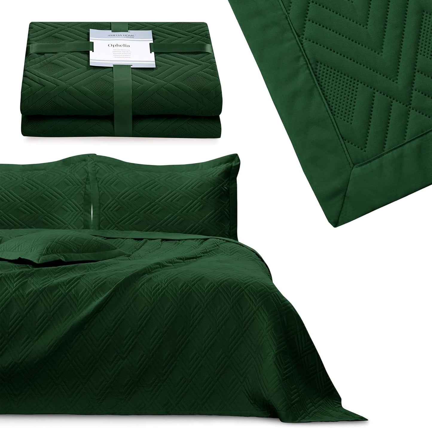 Ameliahome přehoz na postel 170X210 cm oboustranný přehoz na postel Ultrazvukové prošívání Polyester Ofélie tmavě zelená Postele a přikrývky Besuche den AmeliaHome-Store