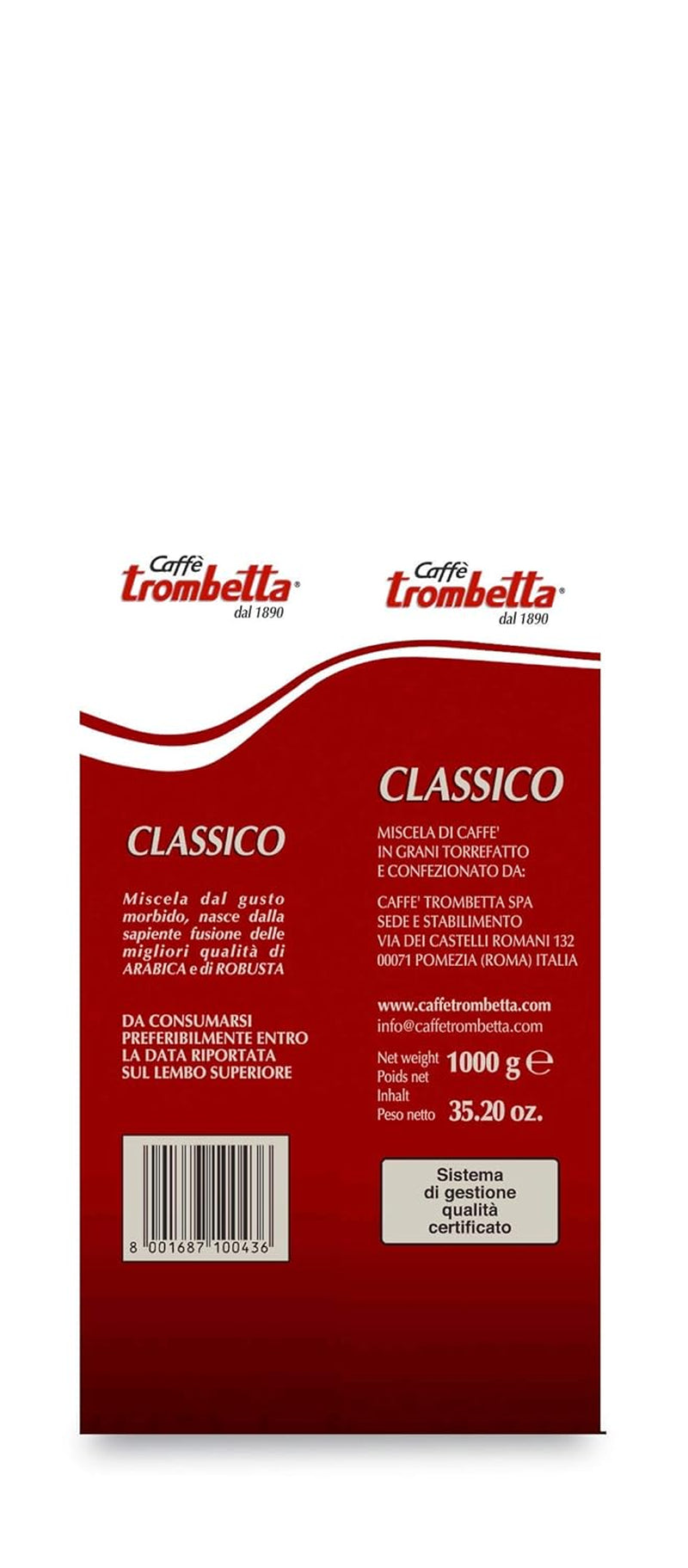 Caffè Trombetta Italien Kaffee Geröstete Kaffeebohnen, klasika. Eine perfekte Harmonie zwischen Aroma und Körper - 1 kg