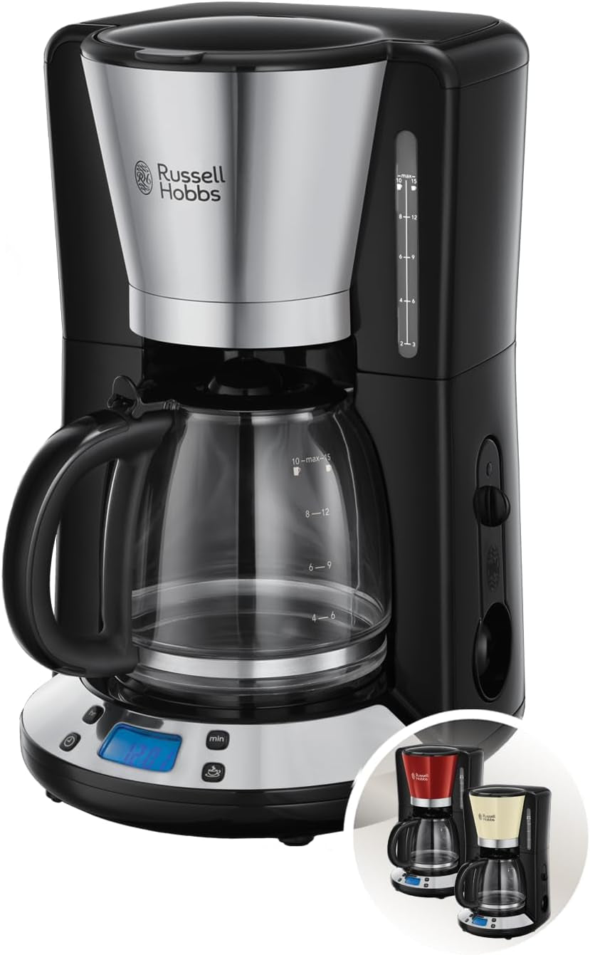 Kávovar Russell Hobbs [Digitální časovač, sprchová hlavice pro optimální odsávání a aroma] Colors+ Creme (1 až 10 šálků, 1,25 l skleněná karafa, topná deska, 1100 W) Kávovar s filtrem 24033-56
