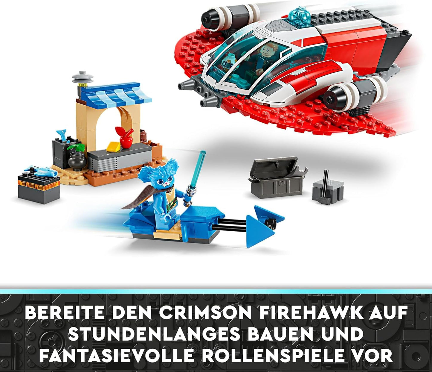 LEGO Star Wars: The Adventures of the Young Jedi Crimson Firehawk, Dětská startovací sada se sestavitelnou vesmírnou lodí, Speederem a 3 figurkami, Dárek pro chlapce a dívky 4 roky staré 75384 Stavebnice Besuche den LEGO-Store