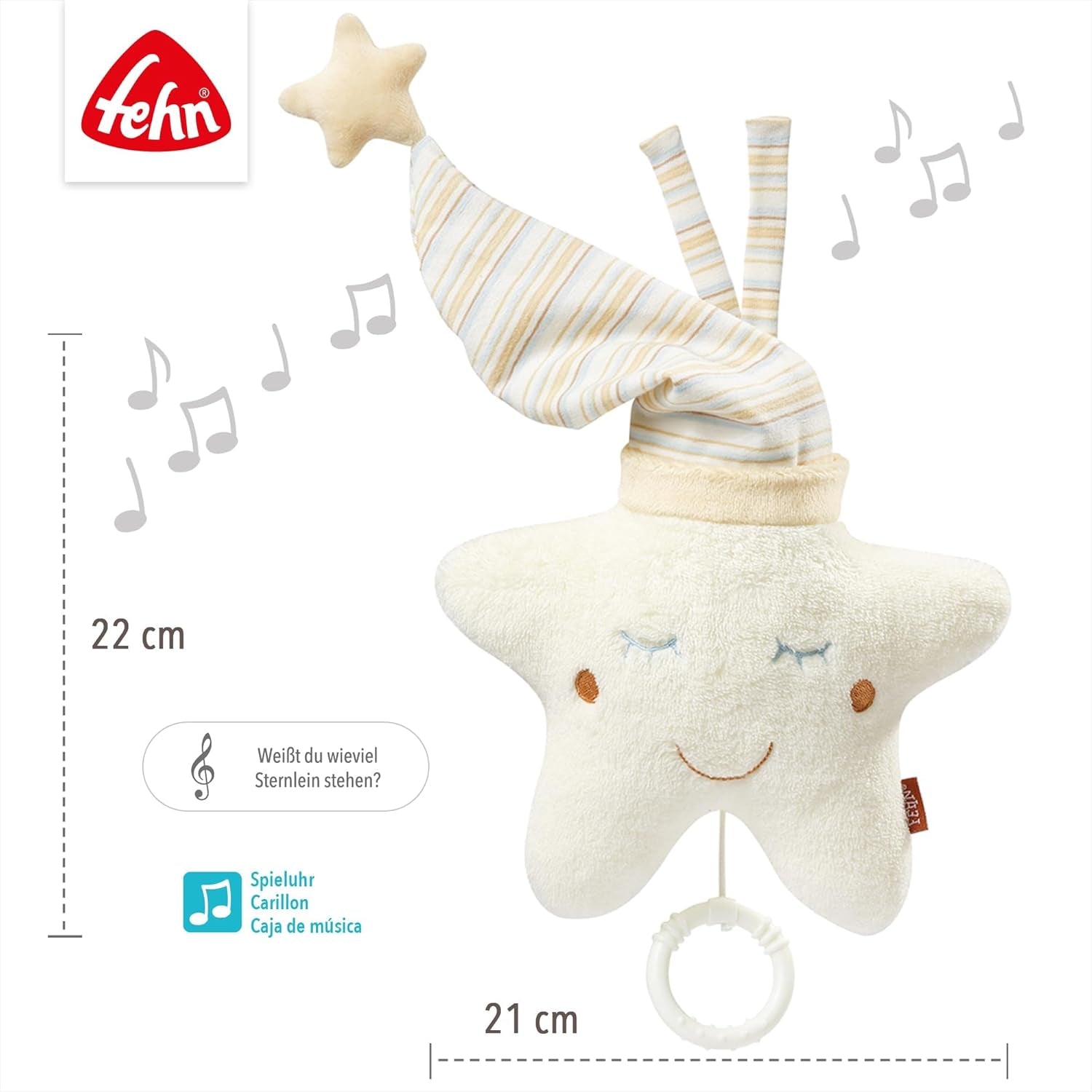 Fehn music box baby sleep aid star - hrací skříňka s odnímatelným hudebním mechanismem pro zavěšení - písnička "Weißt du wieviel Sternlein stehen" - hračka pro miminka a děti od 0+ měsíců Hračky Bebe Naty Shop
