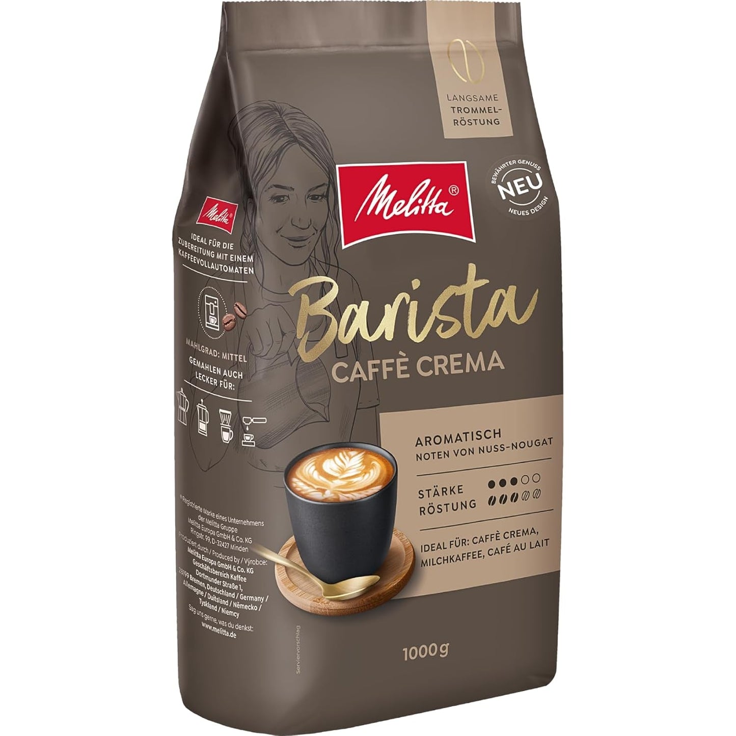 Melitta Barista Classic Crema, celá kávová zrna 1 kg, Ungemahlen, Kaffeebohnen für Kaffee-Vollautomat, medium Röstung, Stärke 3, Verpackung kann varieren