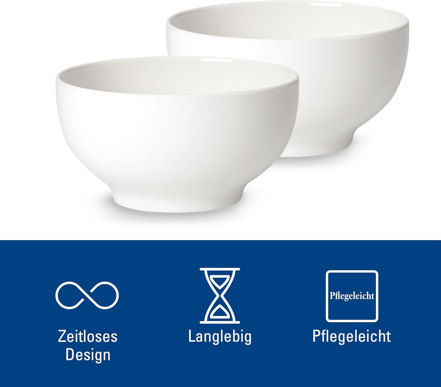 Sada 2 misek na cereálie Villeroy & Boch For Me, bílá, vhodná do myčky, vhodná do mikrovlnné trouby, misky pro 2, misky, misky na cereálie, občerstvení nebo omáčky, talíř, prémiový porcelán