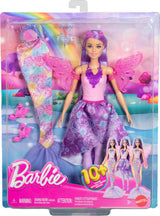 Hrací sada 3 v 1 panenka Barbie s 8 doplňky včetně ocasu mořské panny, křídel víly, královských náhrdelníků, bot a dalších pro více než 10 různých vzhledů, JCP74