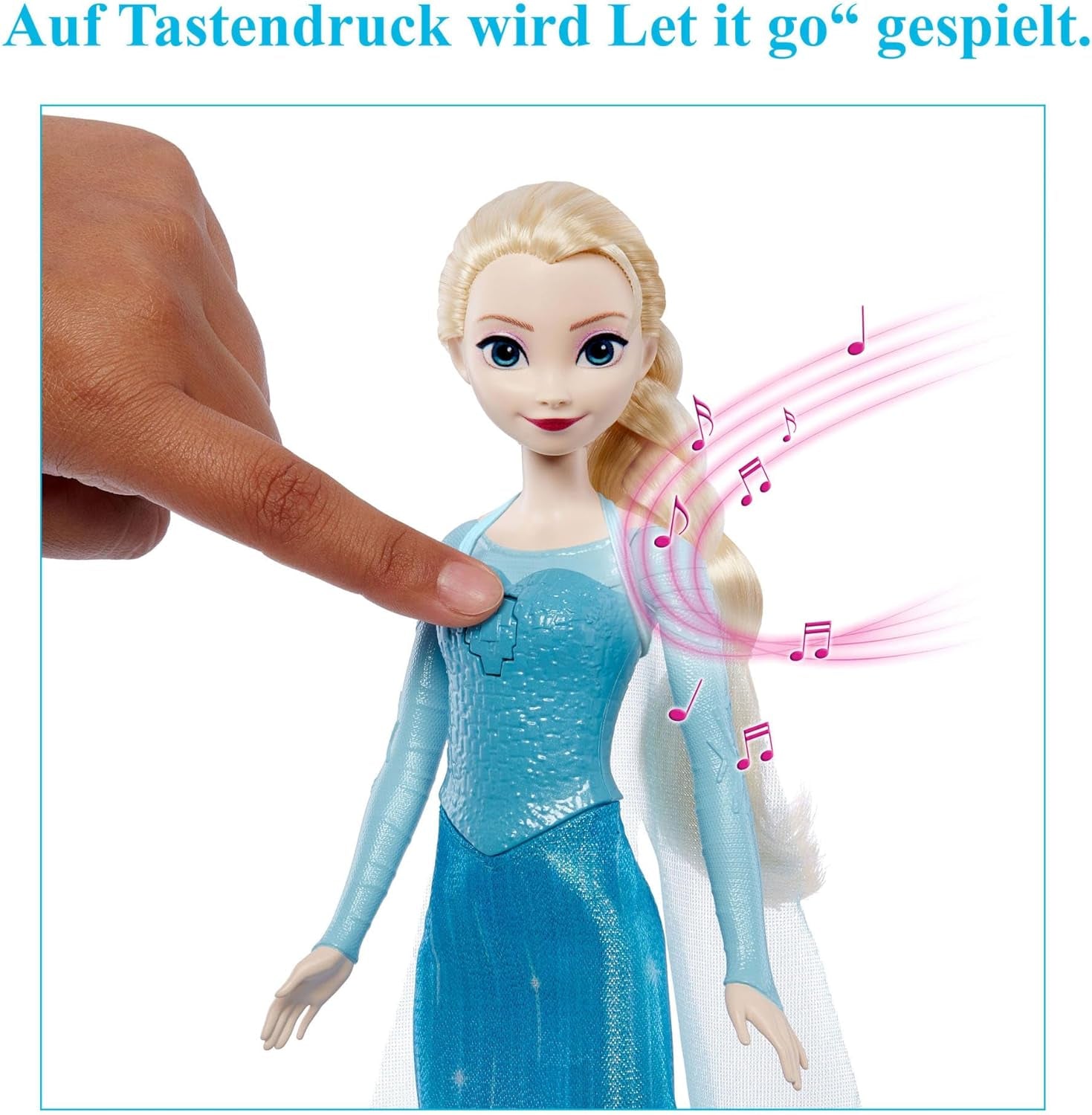 Mattel Toys Zpívající panenka Disney Frozen Elsa v ikonickém oblečení, zpívá „Let It Go“ z filmu Disney v angličtině, francouzštině, němčině, italštině, JDL58