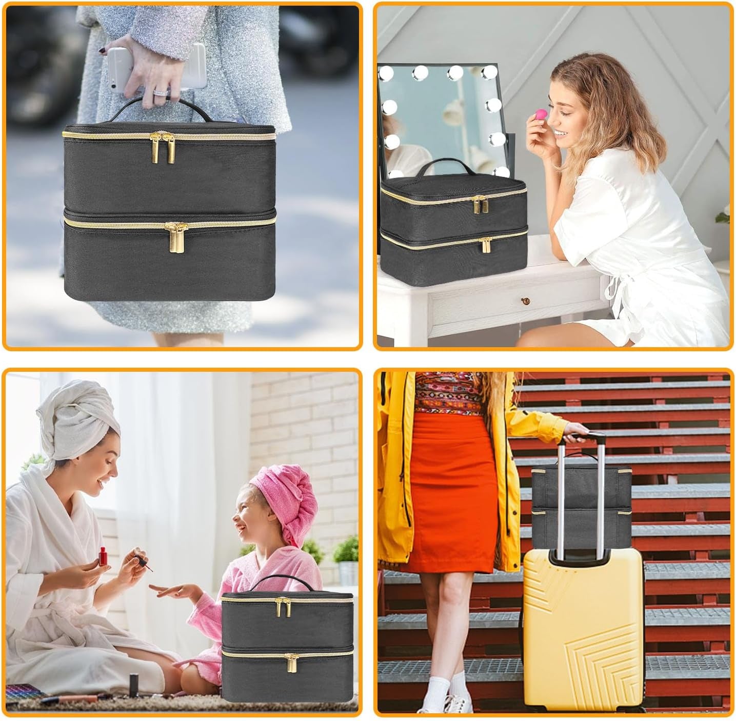 Tasche s organizérem laku na nehty, úložná krabička na lak na nehty Doppelschicht, organizér Koffer Für Nageldesign Kosmetiktasche Für 30 lahviček s neonailovou bází (15 ml-0,5 Fl. Oz) & 1 lampa na nehty (Schwarz)