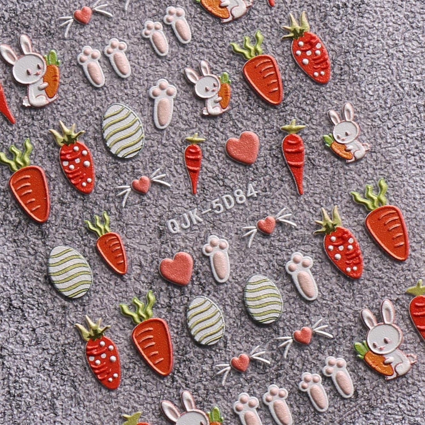 JMEOWIO 6 Blatt 3D Nálepka na nehty Ostern Nail Art Nálepka Selbstklebend Nagelaufkleber 5D Stereoskopisch Süßer Hase Ei Dekoration Nageldesign Zubehör