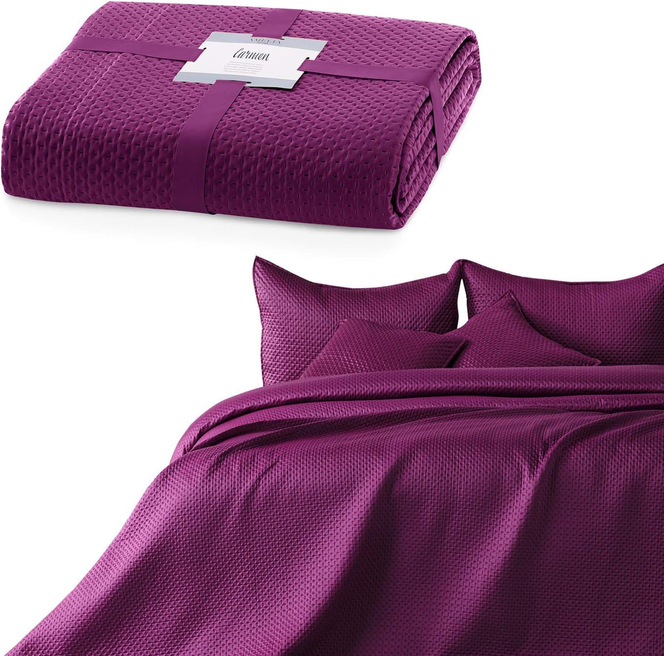 Ameliahome přehoz 200X220 Cm tmavě zelený přehoz se dvěma reliéfními stranami Matt Satin Carmen Postele a přikrývky Besuche den AmeliaHome-Store Carmen Violet 260X280 Cm