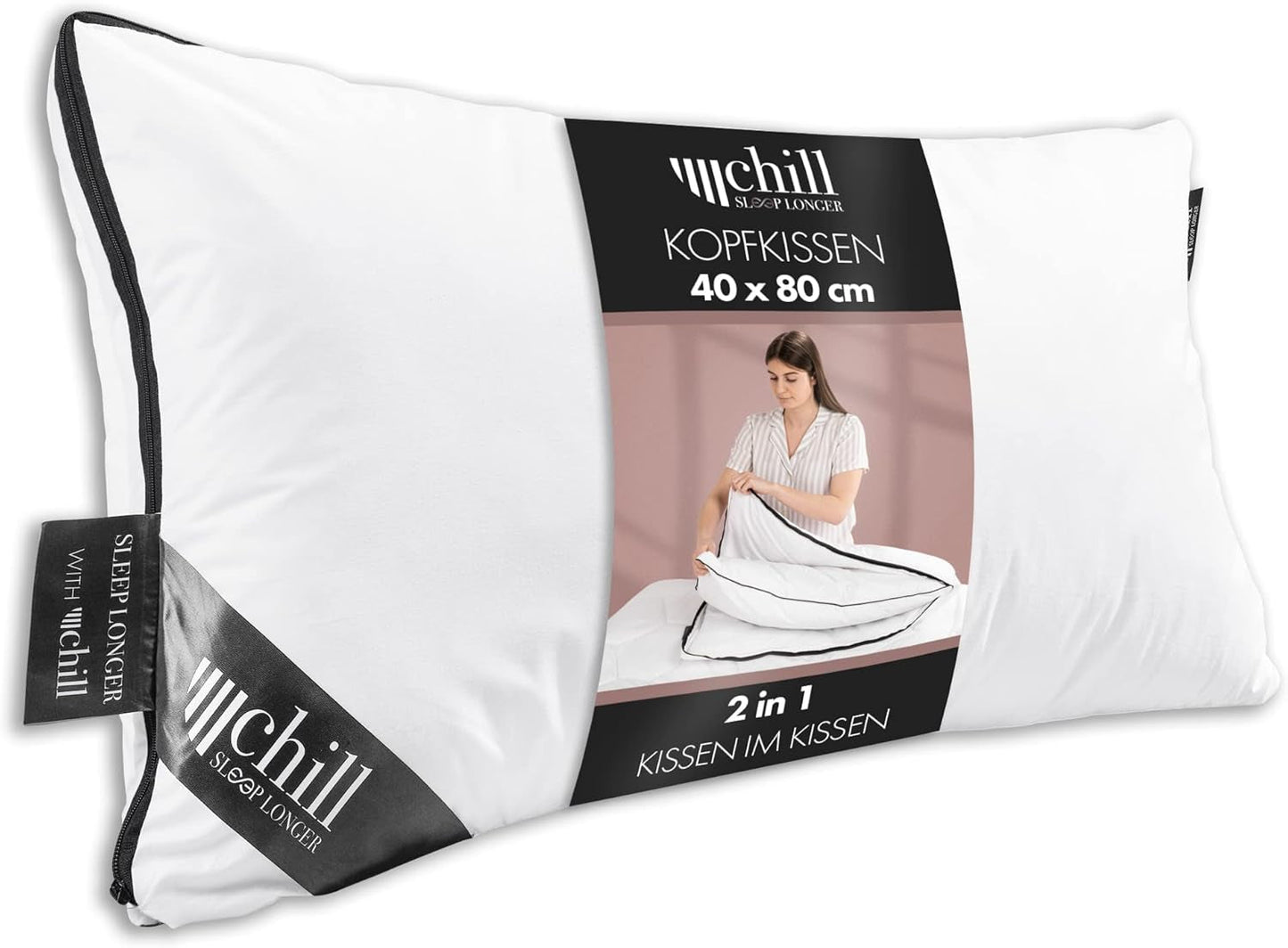 Polštář 80X80 Cm - provedení 2v1 - polštář v polštáři - prodyšný a pratelný velký polštář na spaní a 100% vegan - 2 polštáře 3 možnosti - polštář s náplní 600G & 1200G Standardní polštáře Naty Shop Polštář Premium 40 X 80 Cm