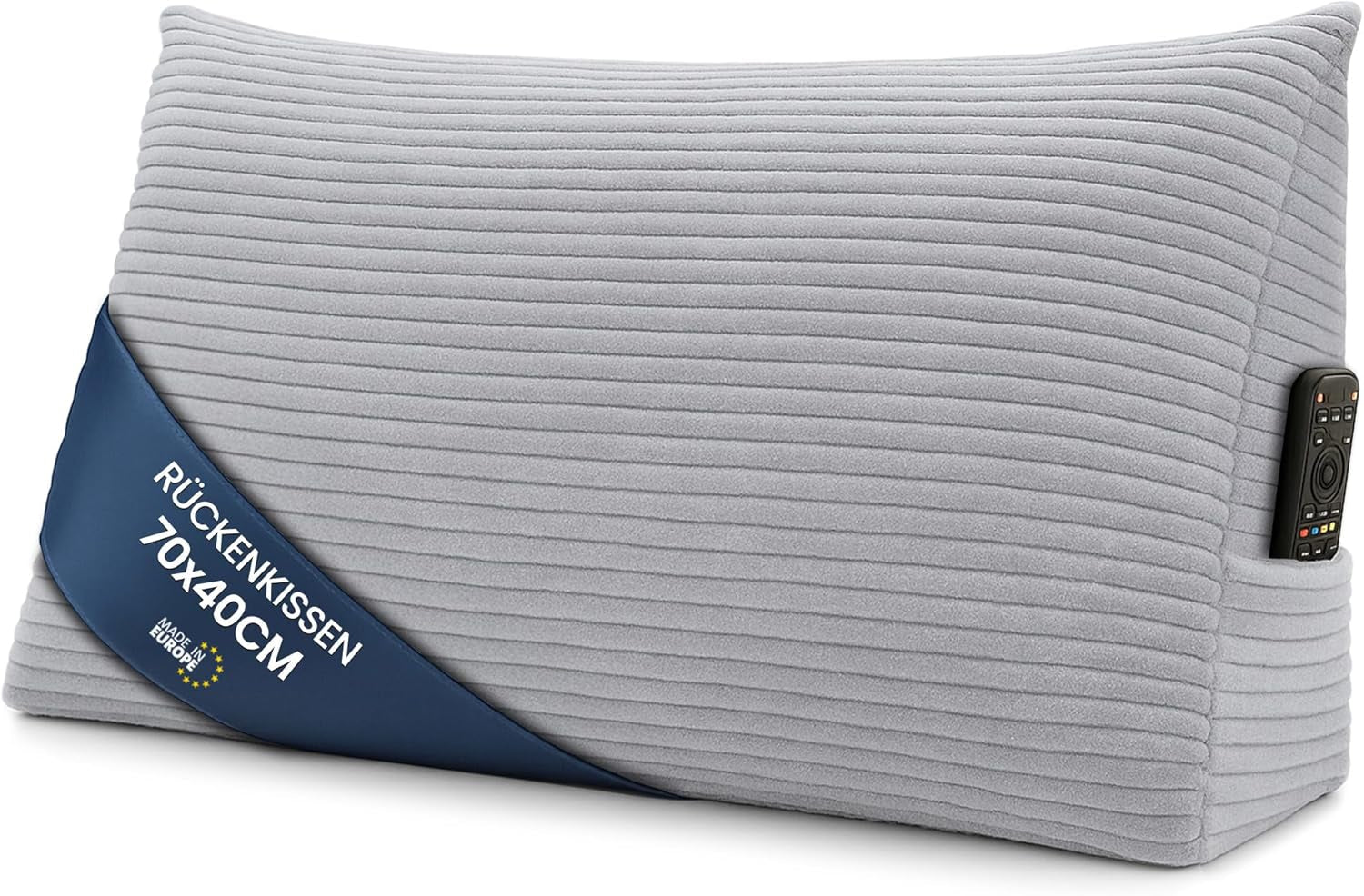 Péřový polštář, zádový polštář, sametový polštář, šířka 70 cm - polštář na čtení na postel, pohovku a pohovku, velký polštář na pohovku, nástěnný polštář, polštář na pohovku, polštář na čtení, podpěra zad, světle šedá