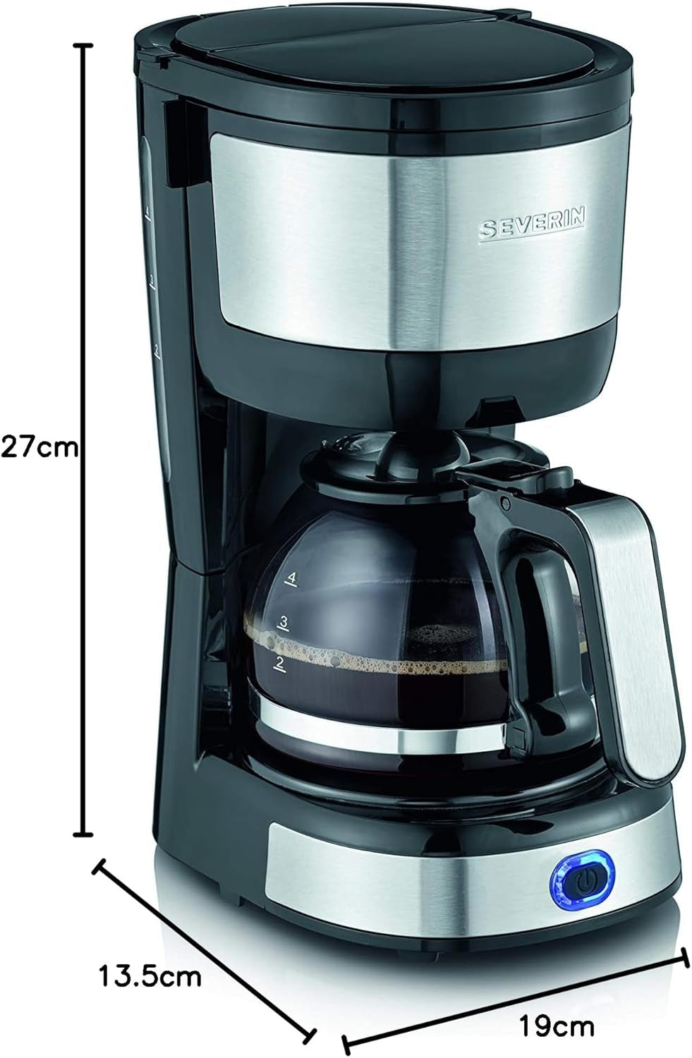 Kompaktní espresso SEVERIN, aromatická káva s kávovarem až na 4 šálky, espresso kávovar s filtrem a permanentně oscilujícím filtrem, nerez/černá, KA 4808