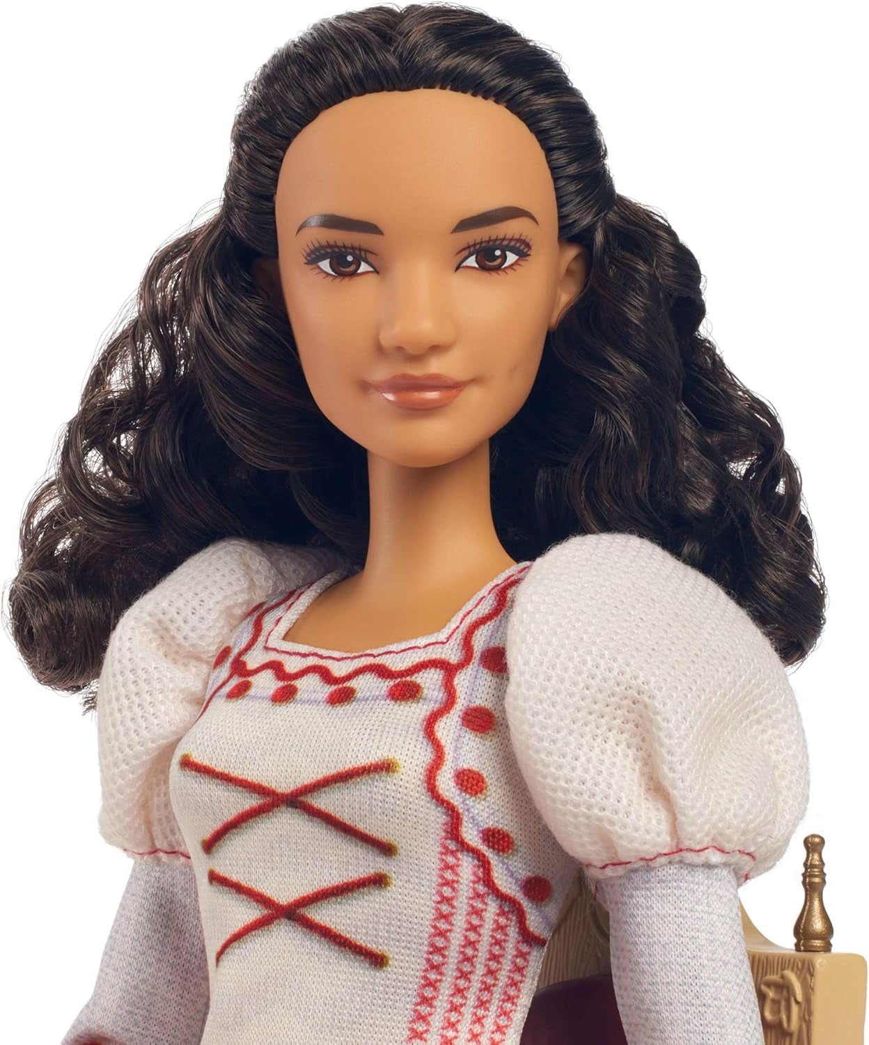 Módní panenka Mattel Wicked Nessarose a doplňky, včetně invalidního vozíku, s kudrnatými hnědými vlasy, různými pozicemi a odepínatelnými plesovými šaty, HXY36