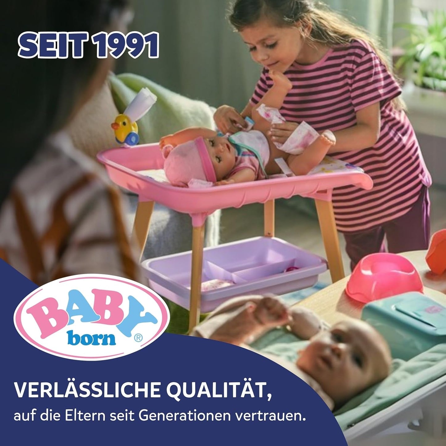 BABY born Carla - 43 cm panenka - kvalitní blond vlasy s pramínky - nejsou potřeba baterie - vhodné pro děti od 4 let - obsahuje 7 doplňků, růžová
