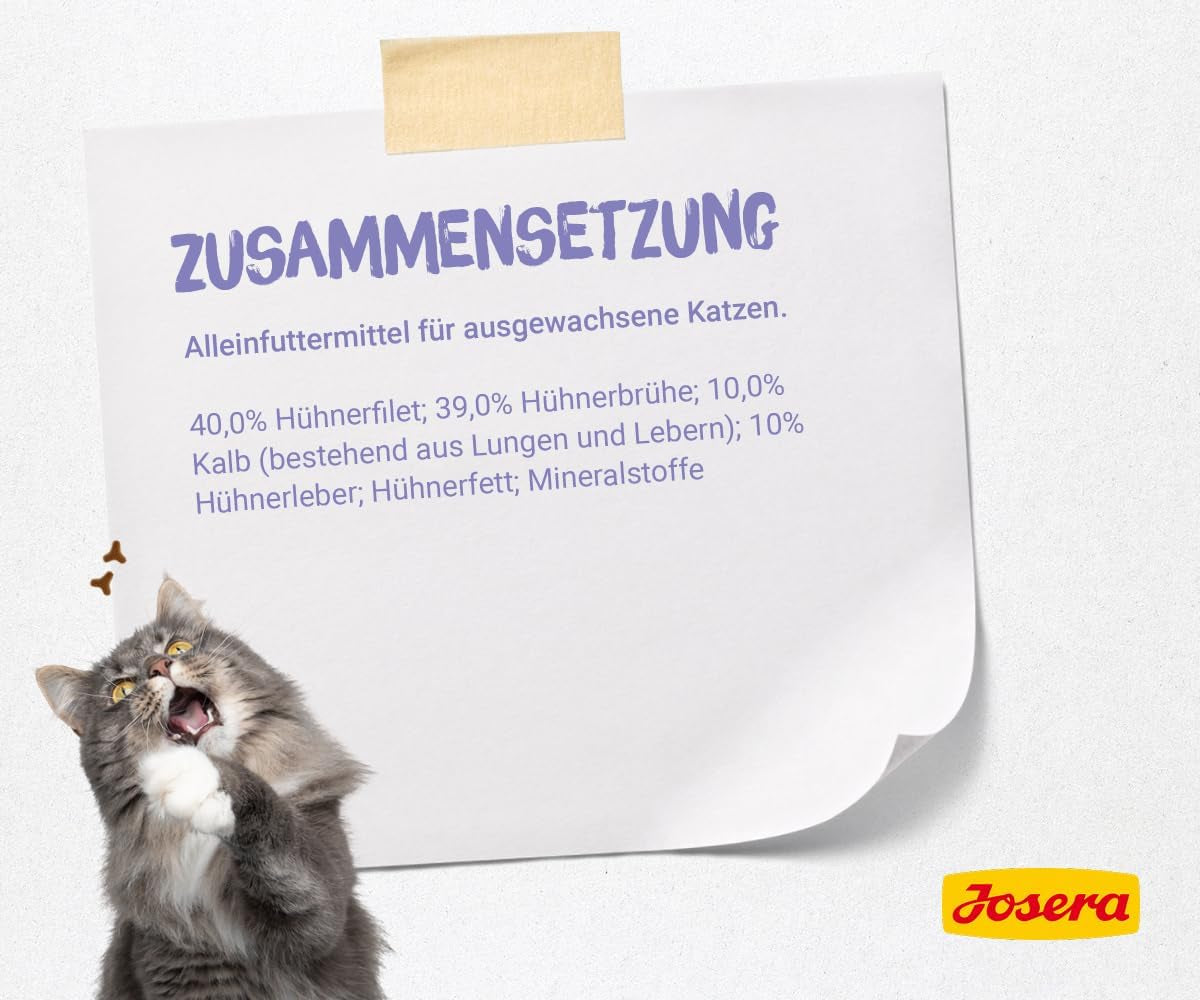 JOSERA Kuřecí a telecí řízek (16 x 70 g) | Dospělý | Prémiové vlhké krmivo pro dospělé kočky | Kuřecí a telecí maso se 40% kuřecího řízku | Žádná zrna | Mokré krmivo pro kočky v sáčku s čerstvostí | Balení 16