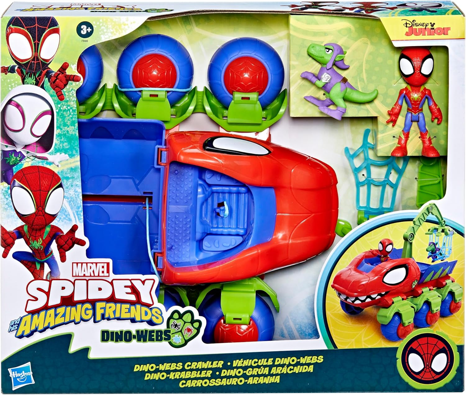 Marvel Spidey a jeho super přátelé Dino Crawler Superhrdina s figurkami Spideyho a Dino a transportní hračkou pro děti od 3 let Akční figurky Naty Shop