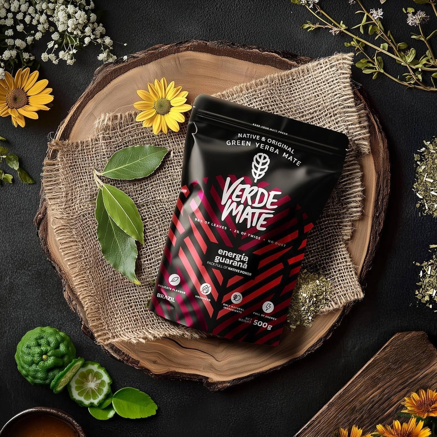 Green Mate Green Orgánica Energy Guarana 500G | Organický čaj Yerba Mate z Brazílie | Přirozený obsah kofeinu | Organický čaj Maté
