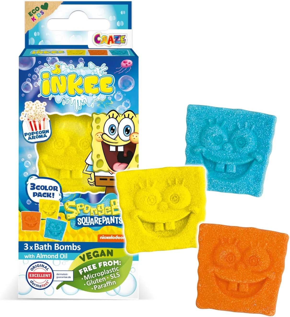 INKEE Spongebob Surprise Kids Bomba do koupele SpongeBob SquarePants Sběratelská sada 80 gramů Naty Shop Sada 3 Spongebobových bomb do koupele