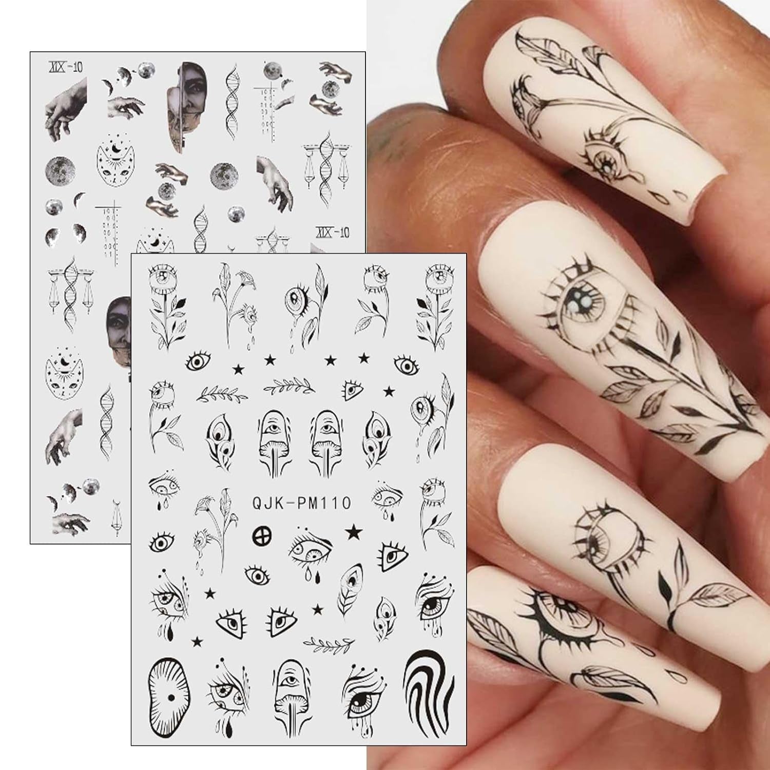 Jmeowio Nagelsticker Mond Stern Sonne 9 Blatt Nail Art Sticker Selbtklebend Nagelaufkleber Bunte Dekoration Nageldesign Zubehör