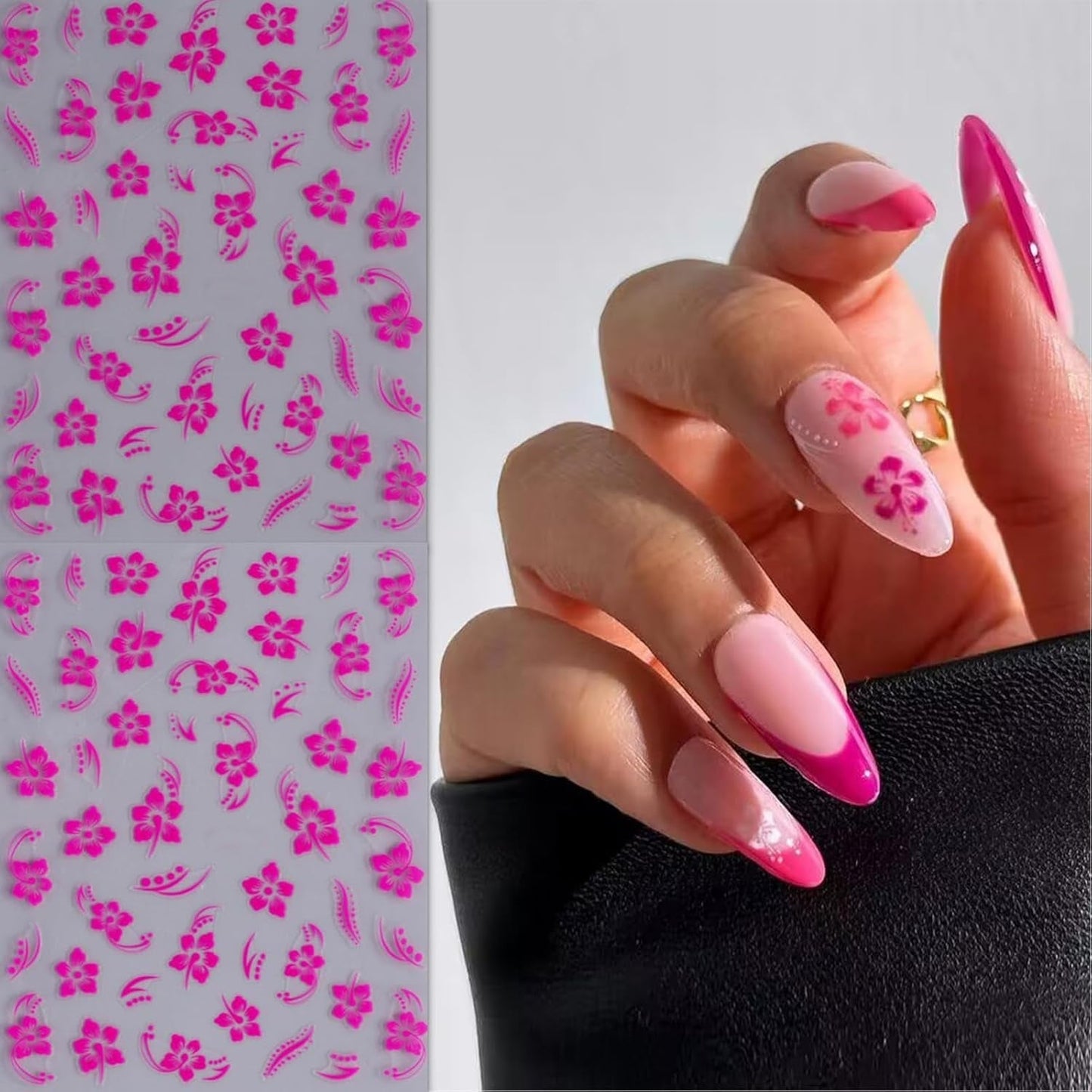 8 Stück Hibiskus Nagel Sticker, 3D Selbstklebende Blumen Nagelaufkleber, Weiß Rosa Gelb Magenta Summer Neonail Sticker, Nail Art Zubehör Nagel Deko Für Frauen