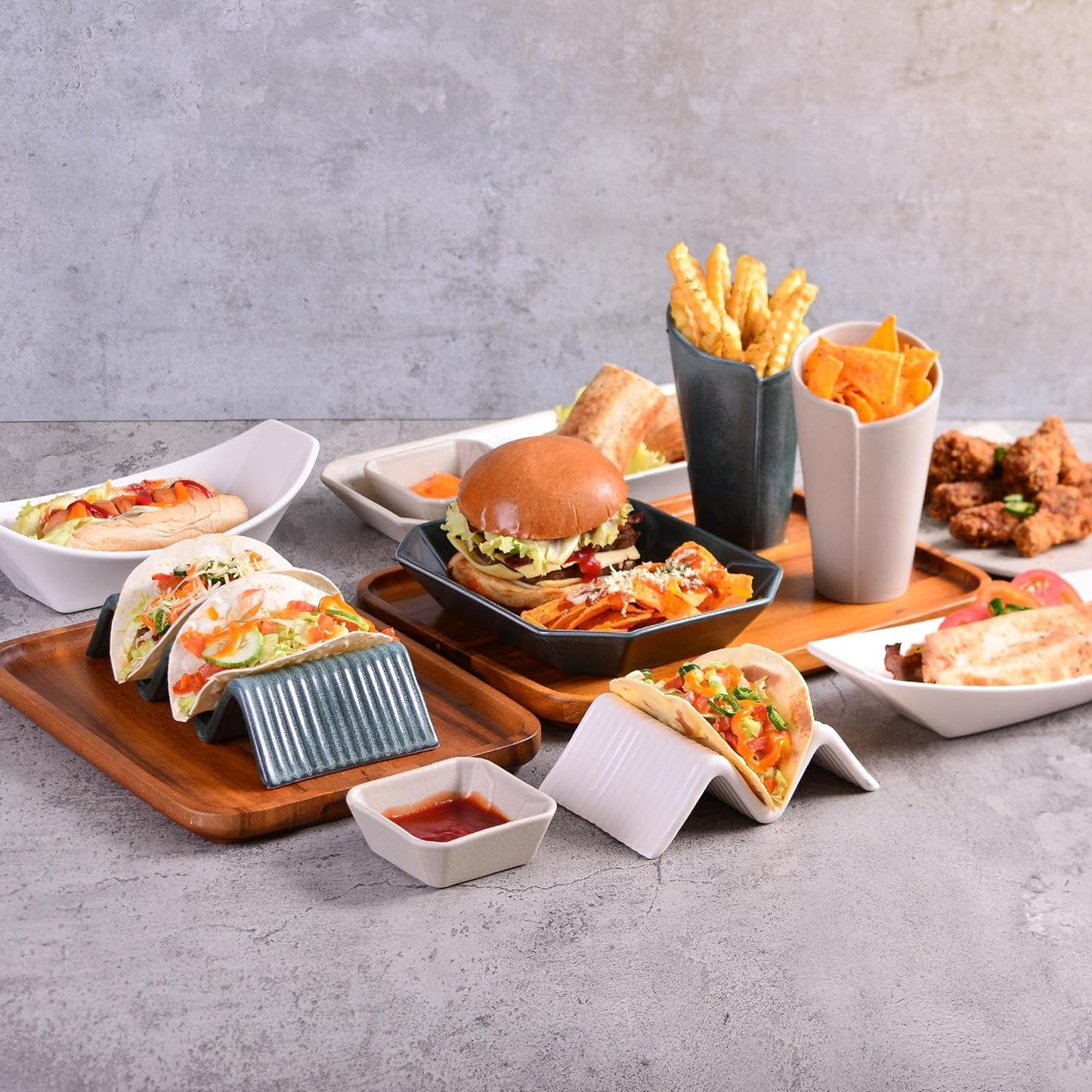 CreaTable, 33984, Street Food Series, Sada nádobí pro 2, Stojan Street Taco 2 z kameniny, Vhodné do myčky a mikrovlnné trouby, Kvalitní výroba