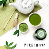 Purechimp Ceremonial Grade Matcha Powder 50g. 100% čistý čajový prášek pěstovaný ve stínu pro latté, nálevy a receptury. Recyklovatelná nádoba. Bohaté na antioxidanty.