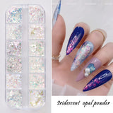 JMEOWIO Třpytky na nehty 12 mřížek Aurora Nail Art dekorace doplňky design nehtů