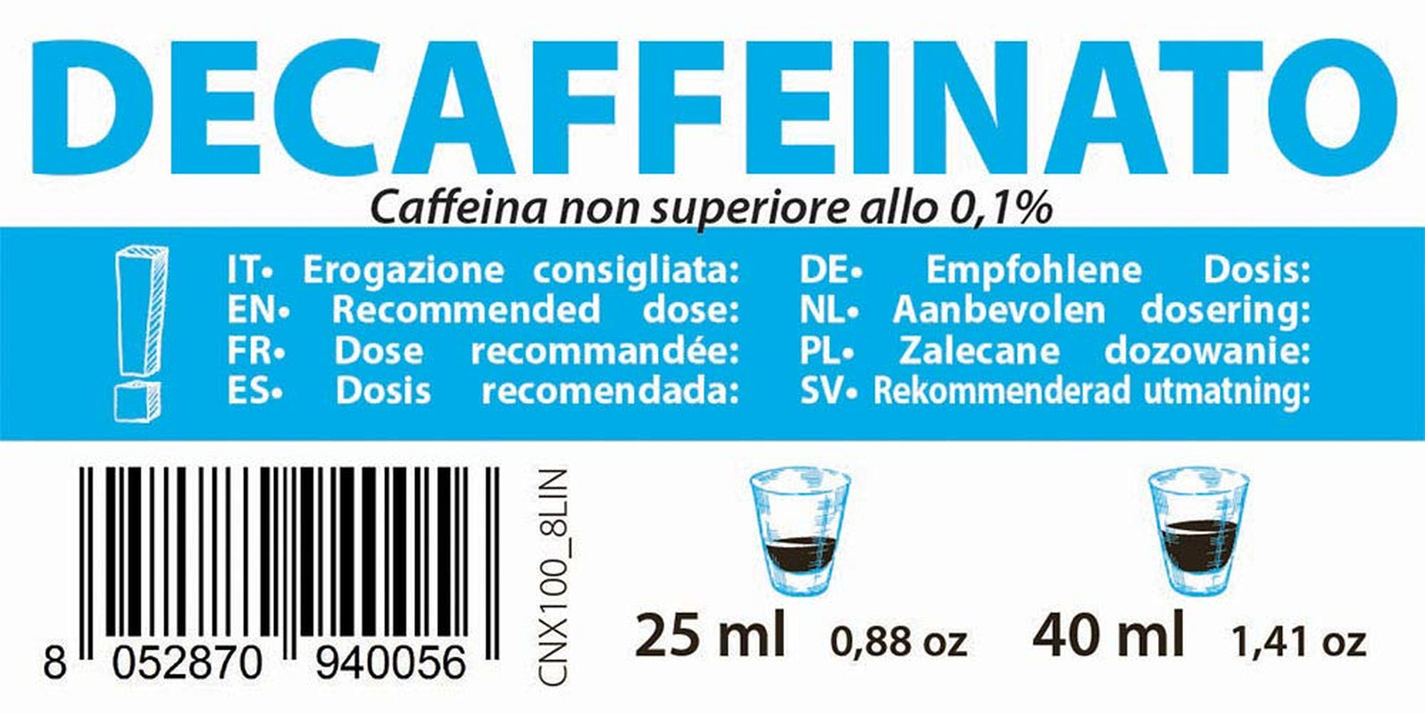 Kávové kapsle Decaffeinato Kompatibilní s Nespresso 5,6 g x 100 kapslí