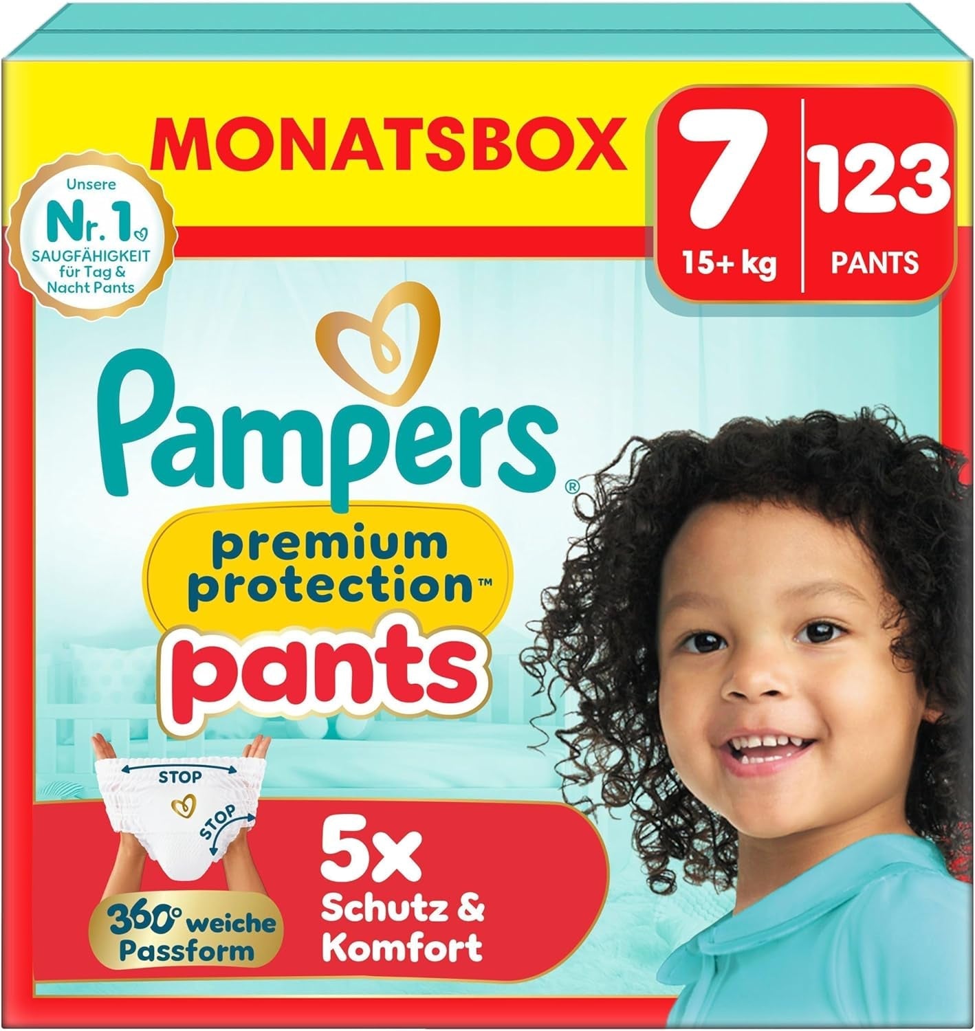 Pampers Premium Protection Pants velikost 5, 144 plen, 11 kg - 17 kg, s 360° nastavením a měkkými manžetami proti vytečení pro optimální pohodlí a ochranu