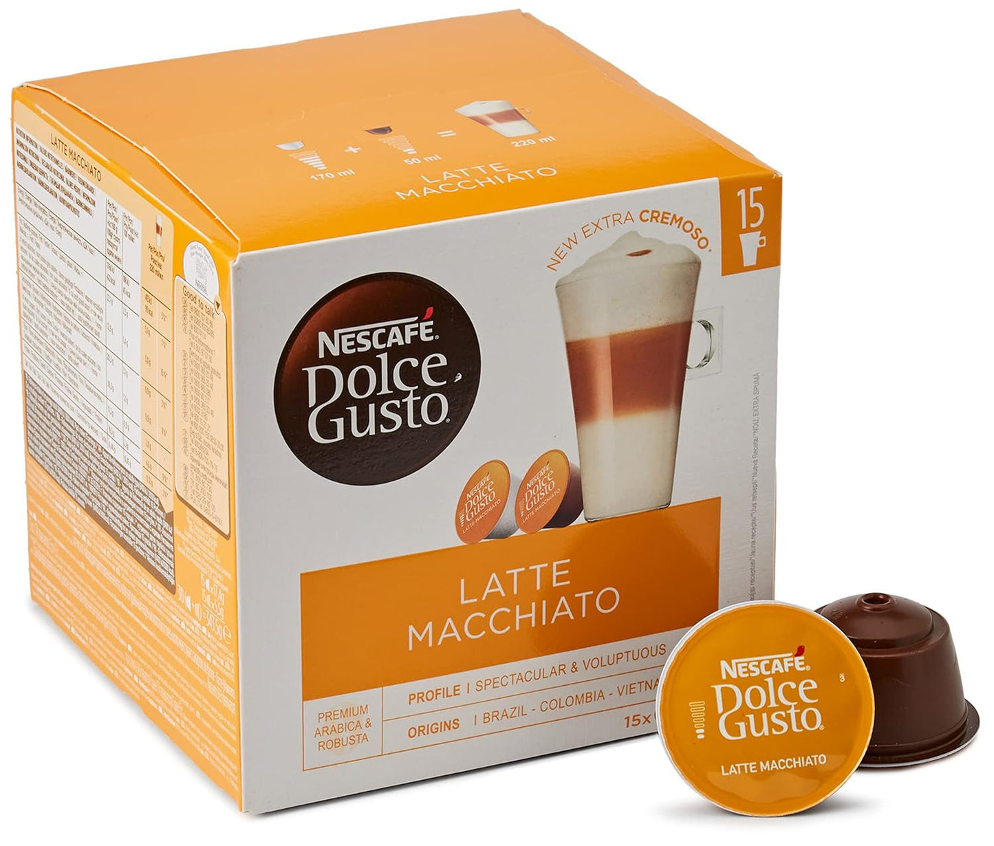 NESCAFÉ Dolce Gusto Latte Macchiato Vorratsbox 90 Kaffeekapseln (Aromatischer Espresso a Latte Macchiato Caramel