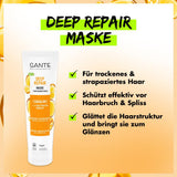 SANTE Natural Cosmetics Deep Repair Mask Squalane + 3x proteinový komplex, veganská maska na vlasy pro intenzivní hydrataci a pružné vlasy, opravuje a regeneruje poškozené vlasy, 150 ml Naty Shop Hair Mask
