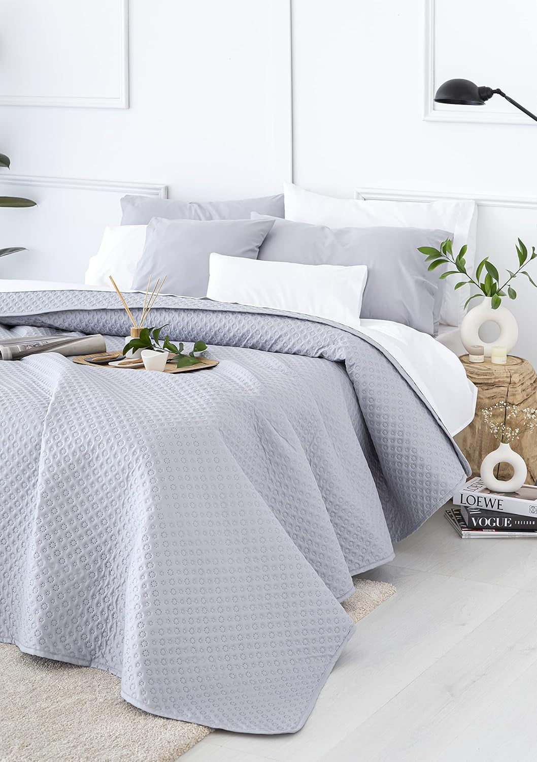 Přehoz Todocama Fine Boutique se vzorem piké, na jaro, léto, podzim a zimu, 100% super měkké mikrovlákno, multifunkční deka, 140/150/160-250 X 260 cm, světle šedá Postele a přikrývky Beuche den Todocama-Store