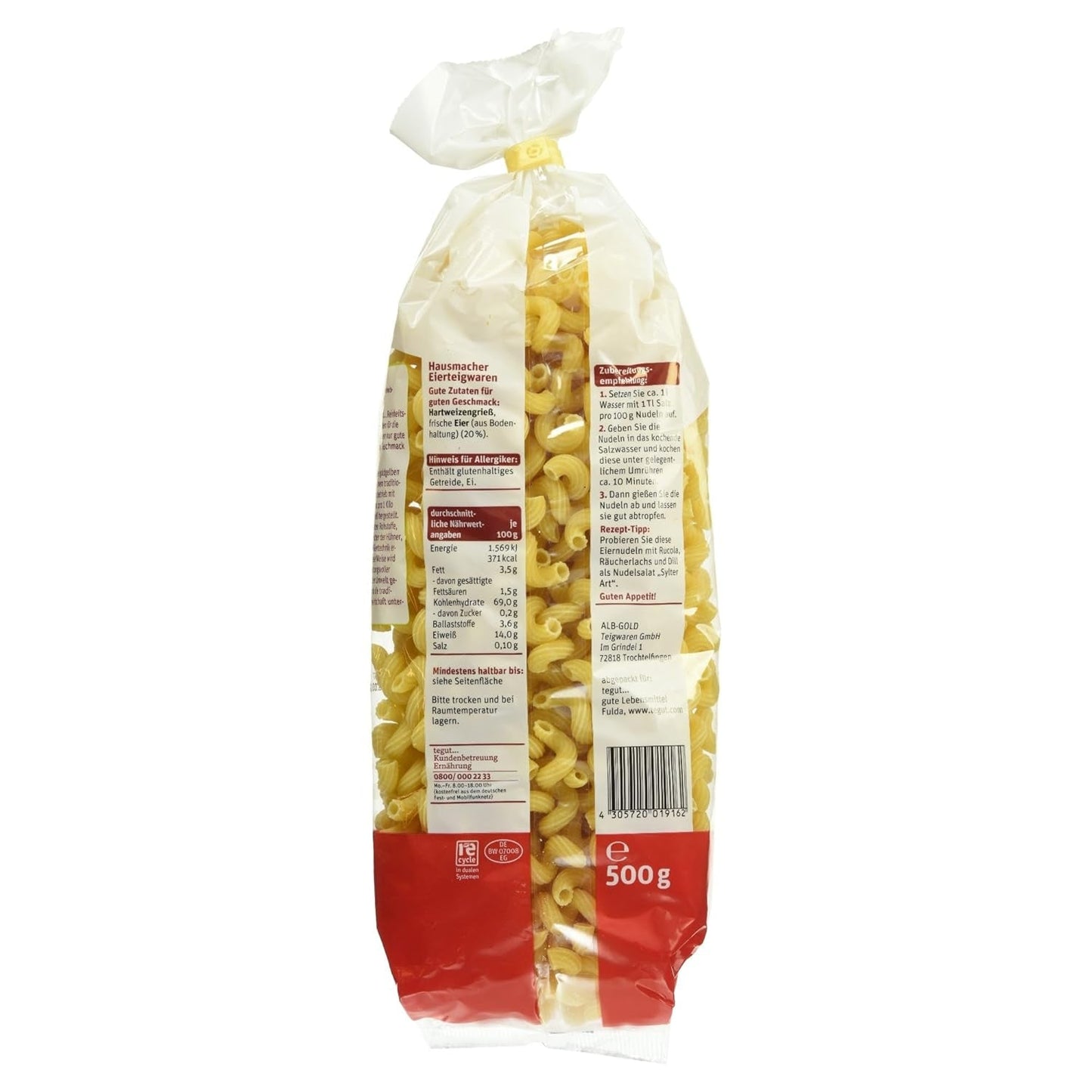 tegut... Vaječné nudle Vývrtka Balení 5 ks (5 x 500 g)
