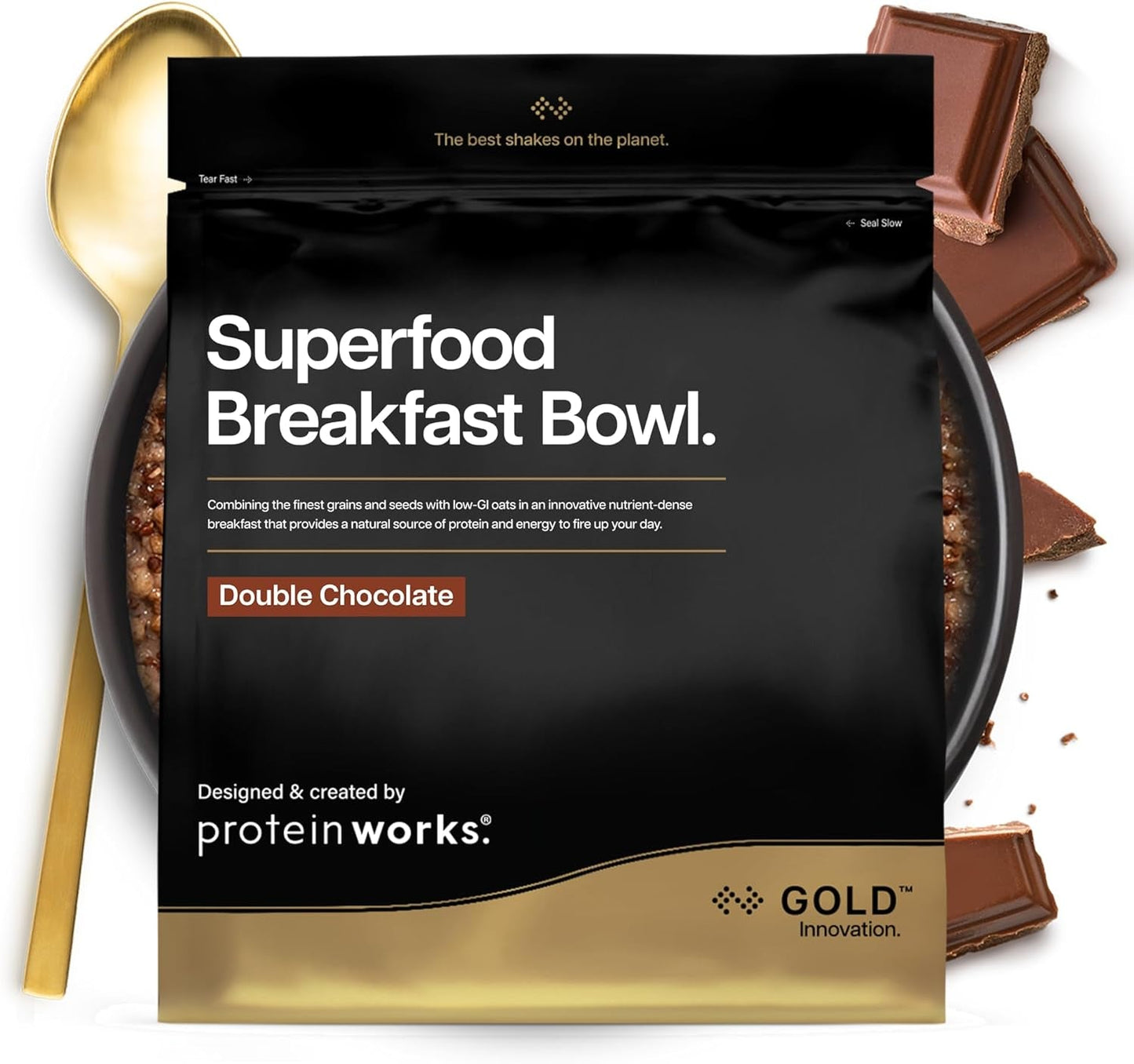 Protein funguje | Superfood Breakfast – GOLD Innovation, oceněné cereálie, proteinové müsli, bohaté na živiny s obilovinami, semínky a ovesem, s vysokým obsahem vlákniny, jablka a skořice, 10 porcí, 600 g