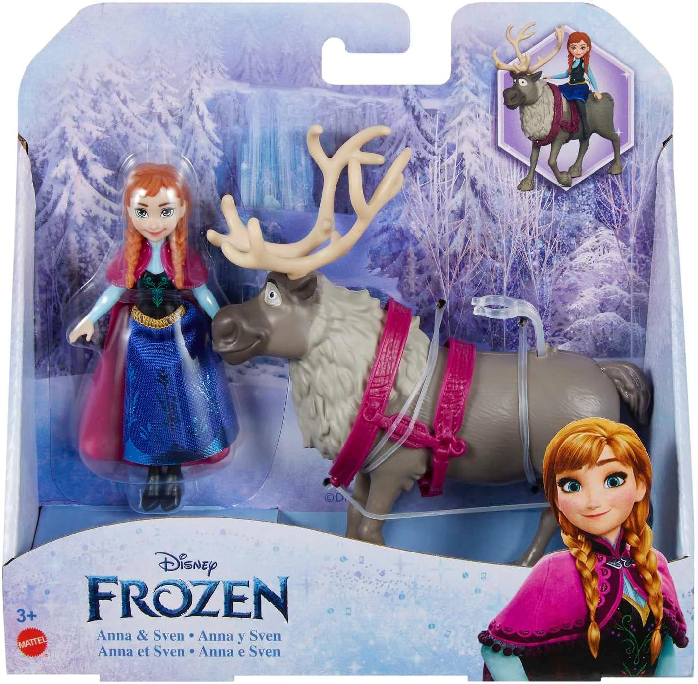 Mattel DISNEY Panenka Ledová královna Anna a Sven a figurka zvířat, inspirováno animovanými postavičkami, pohyblivými končetinami, odnímatelnou sukní a pláštěnkou, pro děti od 3 let, HLX03 Naty Shop Dolls