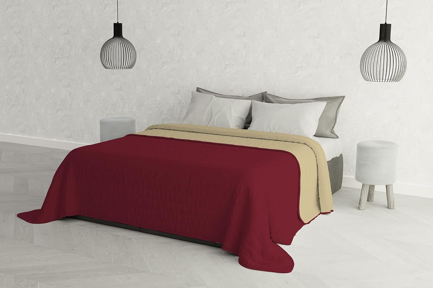Elegantní přikrývka na dvojlůžko 260 X 270 Cm Tmavě modrá/Jablkově zelená Postele a přikrývky Besuche den Italské povlečení Burgundsko červená/krémová