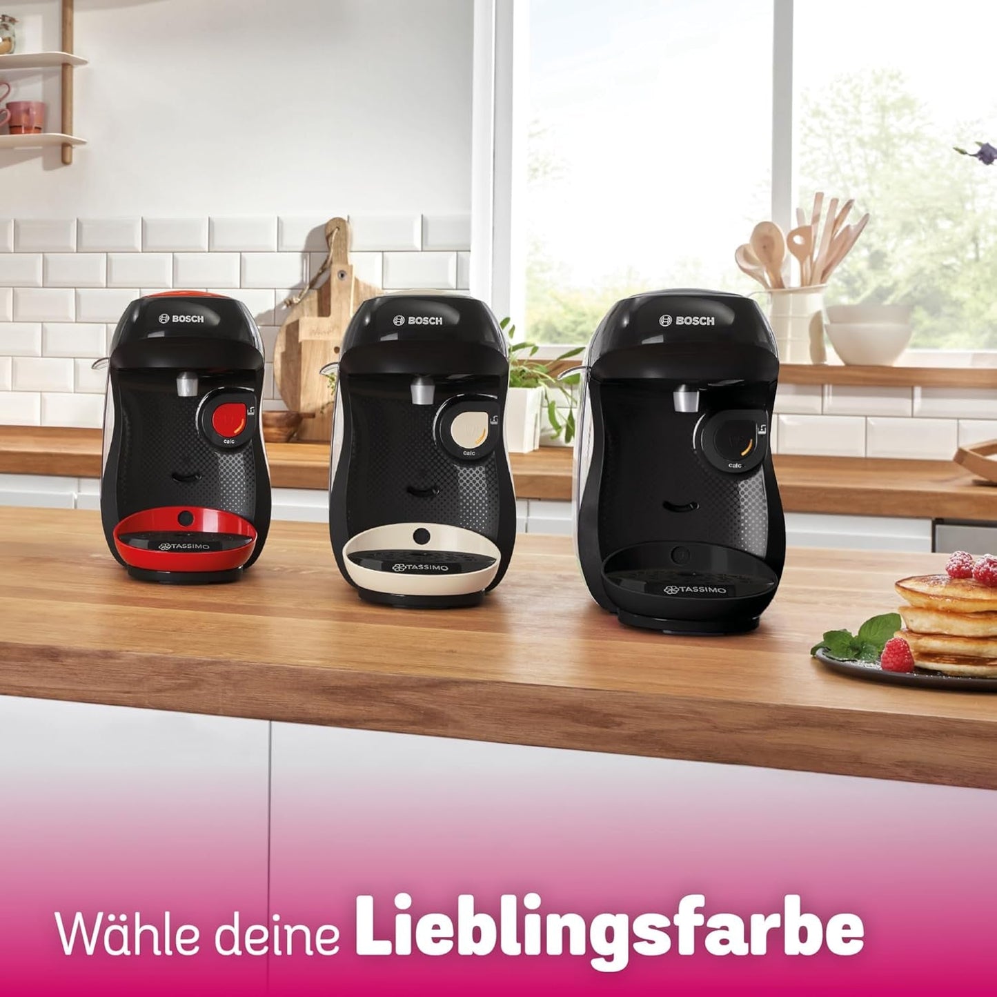 Bosch Tassimo Happy Friendly kávovar na kapsle TAS107E, 70+ nápojů, vhodný pro všechny šálky, Auto-Stop, udržitelný, perfektní dávkování, úspora místa, 1400 W, krémová/černá