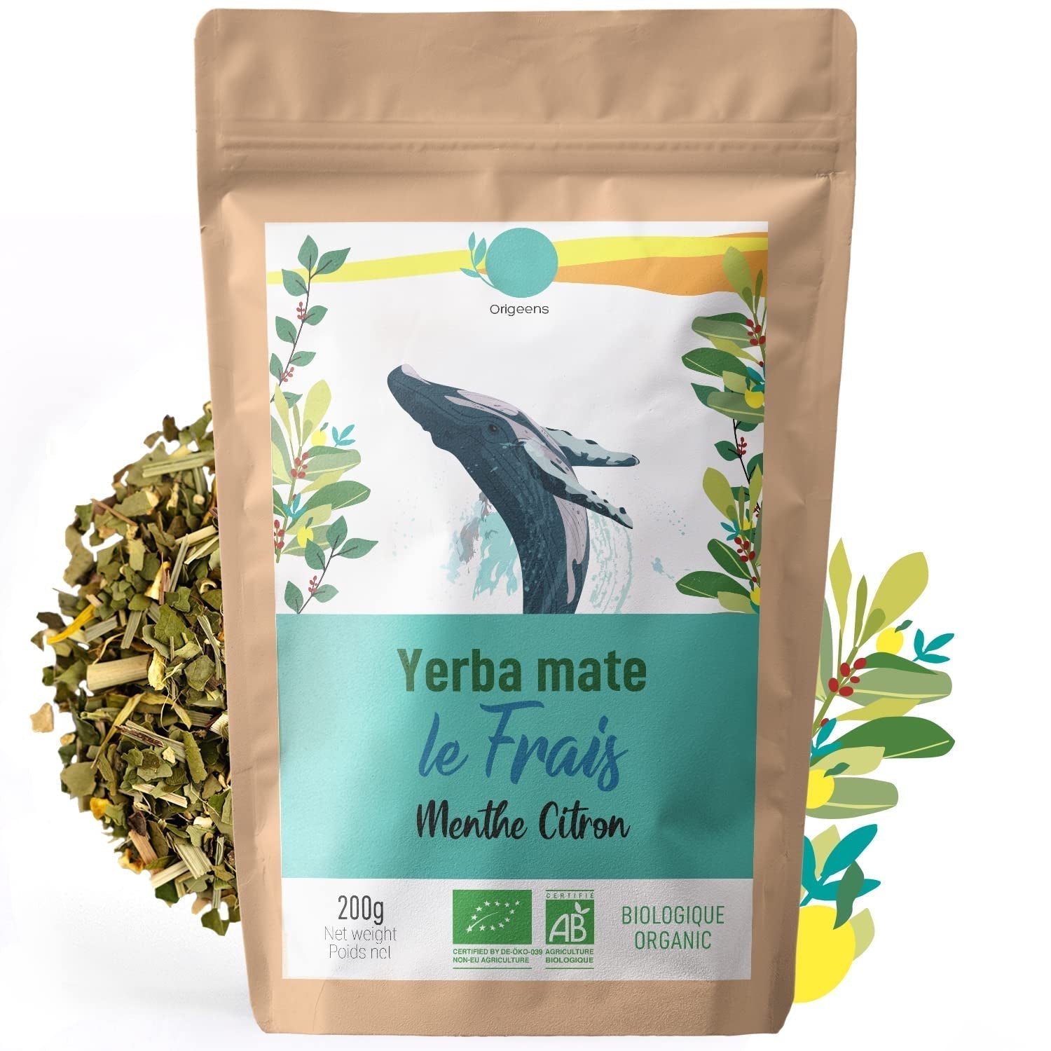 ORIGEENS BIO YERBA MATE S MÁTOU A CITRONEM 200 G - Čerstvost I Nepražené Bio Yerba Maté, listy, bez stonků a prachu