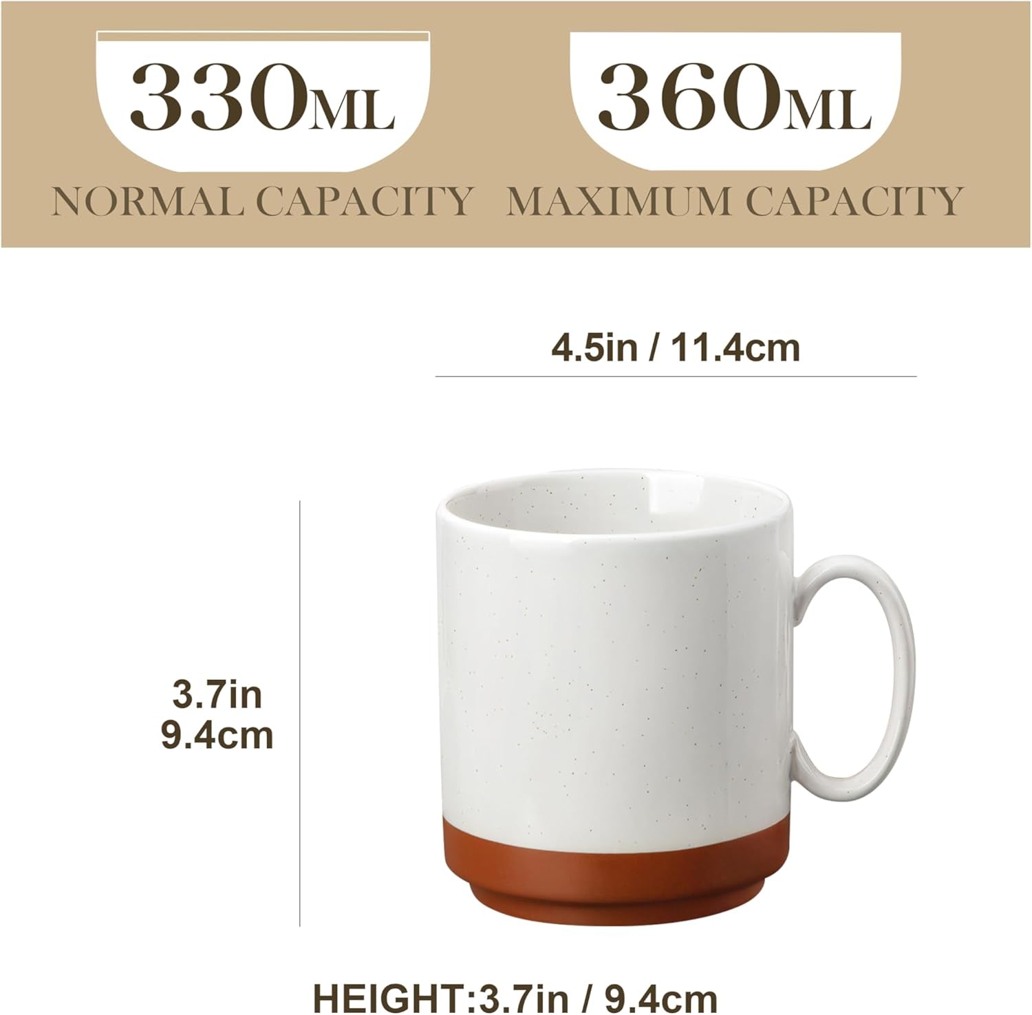 Sada hrnků na kávu MALACASA, sada hrnků z kameniny 350ml pro 4 osoby, moderní hrnky na kávu na čaj, džus, latte, cappuccino, horkou čokoládu. Vhodné do myčky a mikrovlnné trouby, série TARA, khaki bílá
