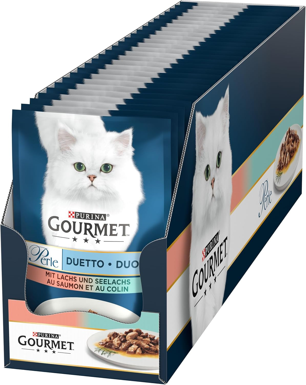 Gourmet Perle Duetto Losos & Yellow Treska Mokré krmivo pro kočky 26 balení (26 x 85 g)
