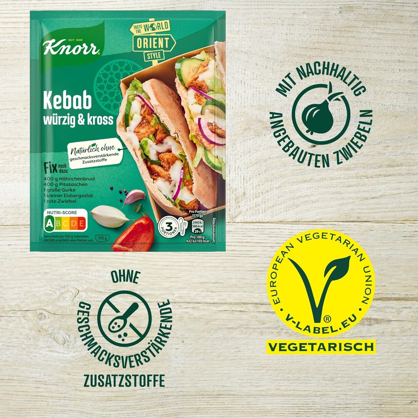 Knorr Fix Kebab für ein würzig und krosses Hähnchen Gericht ohne geschmacksverstärkende Zusatzstoffe 3 Porce