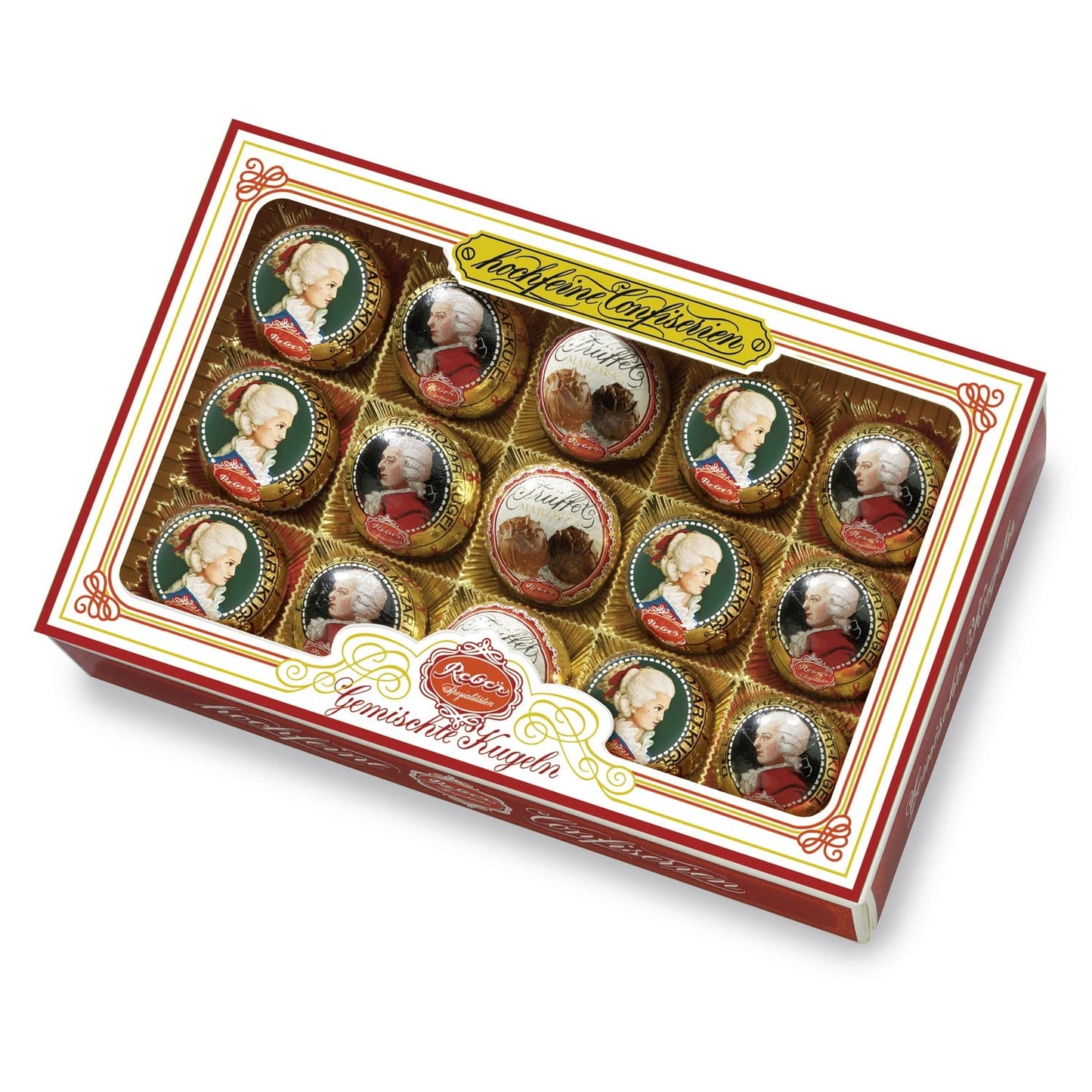 Reber Mozart kuličky s hořkou čokoládou, balení 6 ks s marcipánem a nugátem, veganské - 1 x 120 g