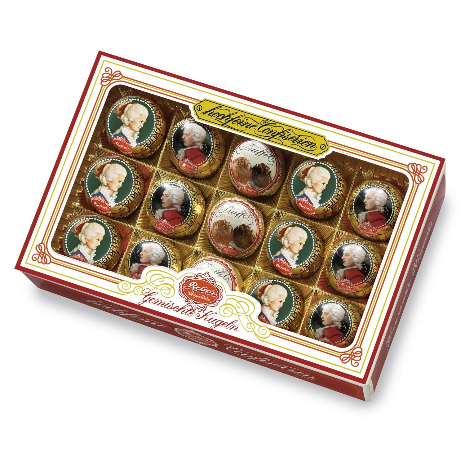 Reber Mozart kuličky s hořkou čokoládou, balení 6 ks s marcipánem a nugátem, veganské - 1 x 120 g