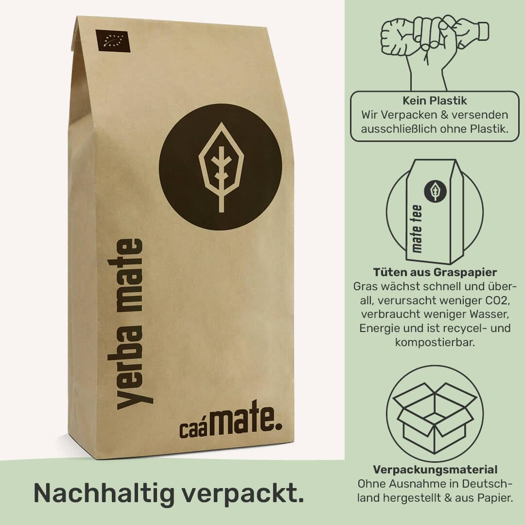 BIO Yerba Mate Tea 1 kg ● Originální ● Zralé ● Nepražené ● Sušené na vzduchu ● Nekuřácké ● Bez plastů ● Fair Trade ● Čaje maté z listů maté, kousků maté a prášku z listů maté ● DE-ÖKO-006