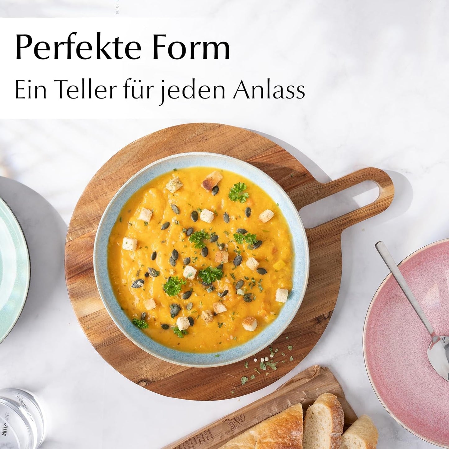 MIAMIO - Jídelní talíře, sada 6 ks (850 ml) / velké a hluboké těstovinové talíře, sada talířů pro 6 ks, keramická miska na salát / vhodné do myčky a mikrovlnné trouby - kolekce Las Palmitas