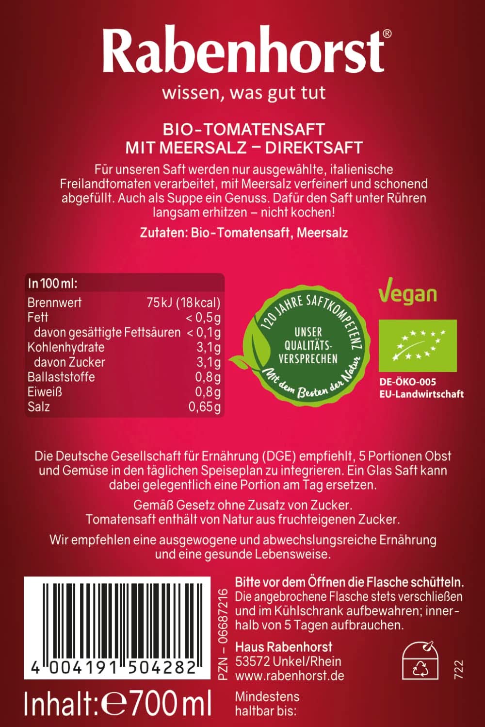 Rabenhorst Bio Tomatoes Balení 6 kusů (6 X 700 ml) Naty Shop
