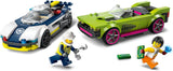 LEGO City Car Chase s policejním autem a svalovcem, vláček se 2 závodními auty, policejní dárek pro děti, chlapce a dívky od 6 let, sada s policistou a minifigurkami Ganovin 60415 Stavebnice Besuche den LEGO-Store