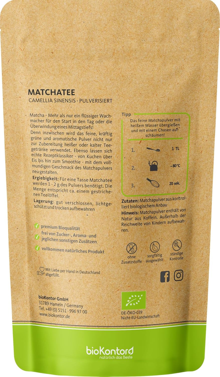 BIO Matcha prášek 200 g I Bez přísad - 100% přírodní I Prémiový japonský Matcha čaj I Prášek ze zeleného čaje od