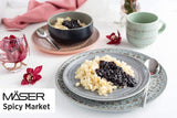 MÄSER 931744 Pikantní market Series, ručně malovaná sada nádobí pro 4 osoby ve vintage středomořském designu, 16dílná keramická kombinovaná sada, zelená, kamenina