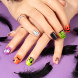 72 ks Halloweenské nehty Samolepící falešné nehty Krátké umělé nehty Samolepící lisované nehty Tipy na umělé nehty Dýňový duch Nail Art Oranžová Zelená Černá