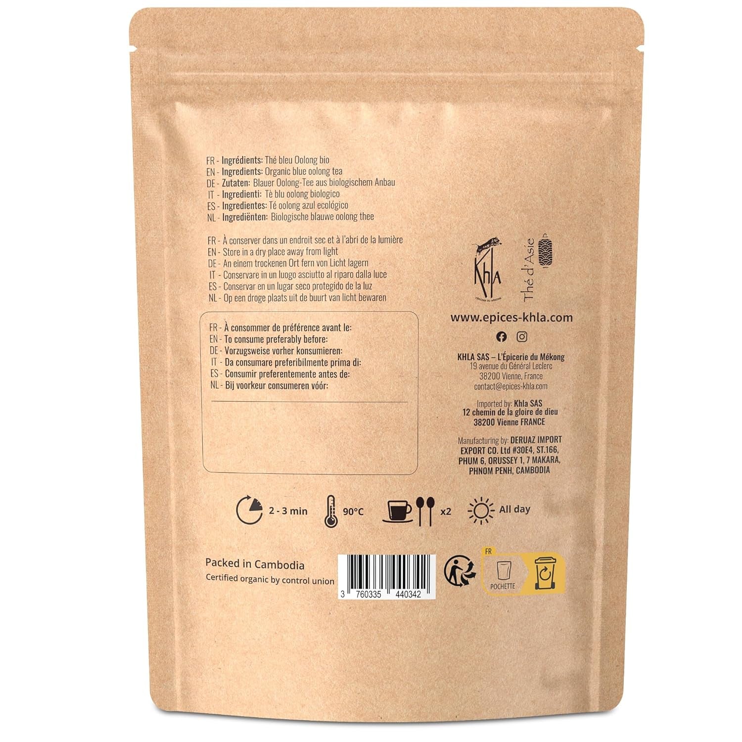 Khla - Bio Oolong Tea 100 G - Modrý čaj - Přírodní sypaný čaj - Organický asijský čaj - Sypaný a řezaný - Bylinný a louhovaný čaj - Z Číny